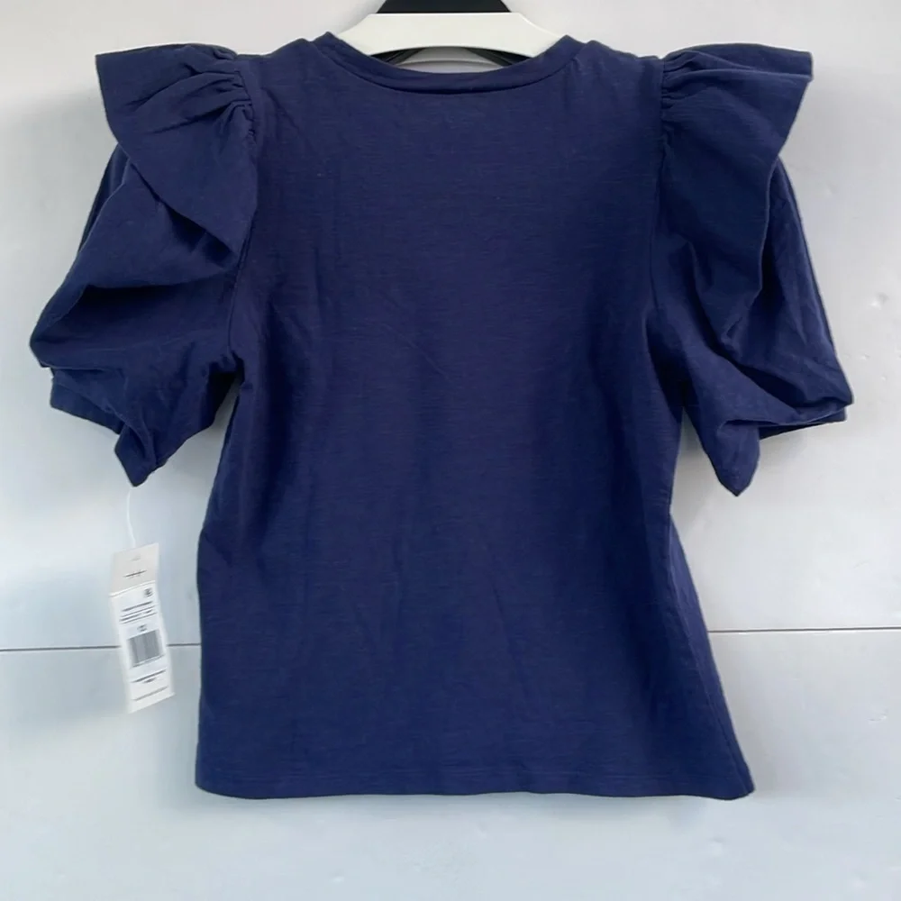 Habitual Kids Navy Blue Envelope Puff Sleeve Festive Holiday Cotton Top Size 12